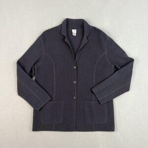 Eileen Fisher Jacket Women's Medium Wool 3 Button Cardigan Blazer Pockets Purple